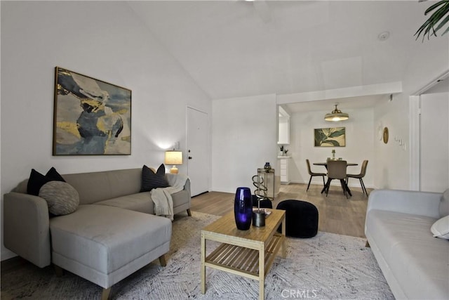 living area with lofted ceiling and wood finished floors