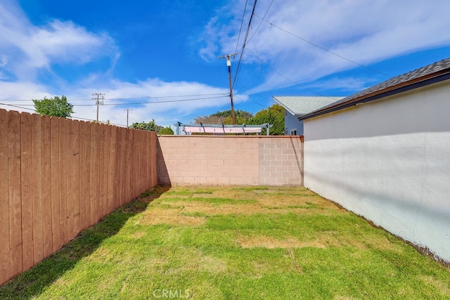 view of yard with a fenced backyard