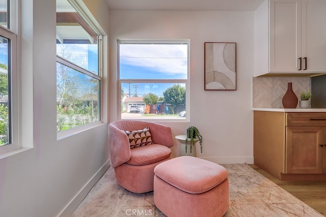 sitting room with light wood-style floors and baseboards