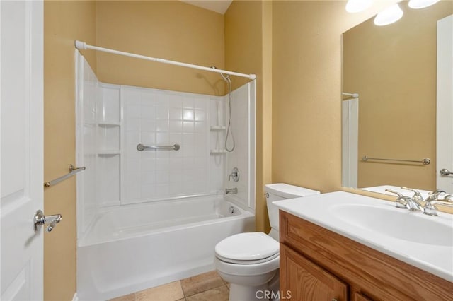 full bath with toilet, tile patterned floors, bathing tub / shower combination, and vanity