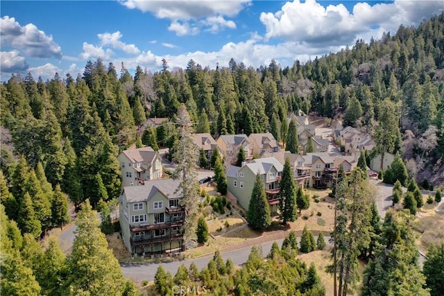 birds eye view of property with a forest view and a residential view