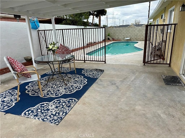 view of pool featuring a patio area, a fenced backyard, and a fenced in pool