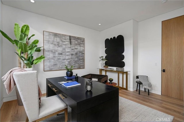 office area featuring recessed lighting and light wood finished floors