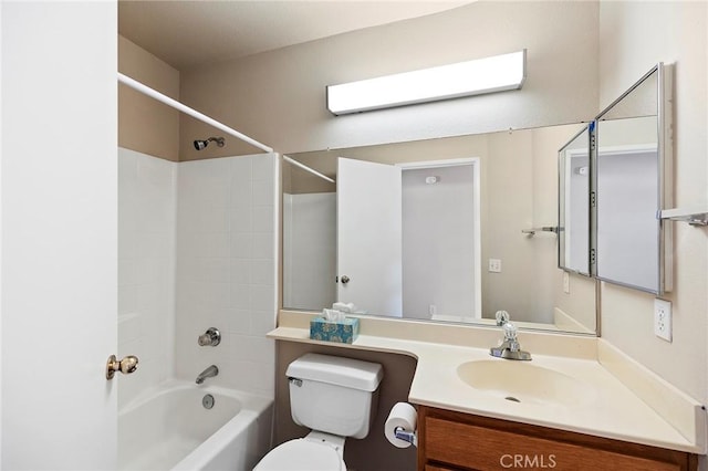 full bathroom with toilet, tub / shower combination, and vanity