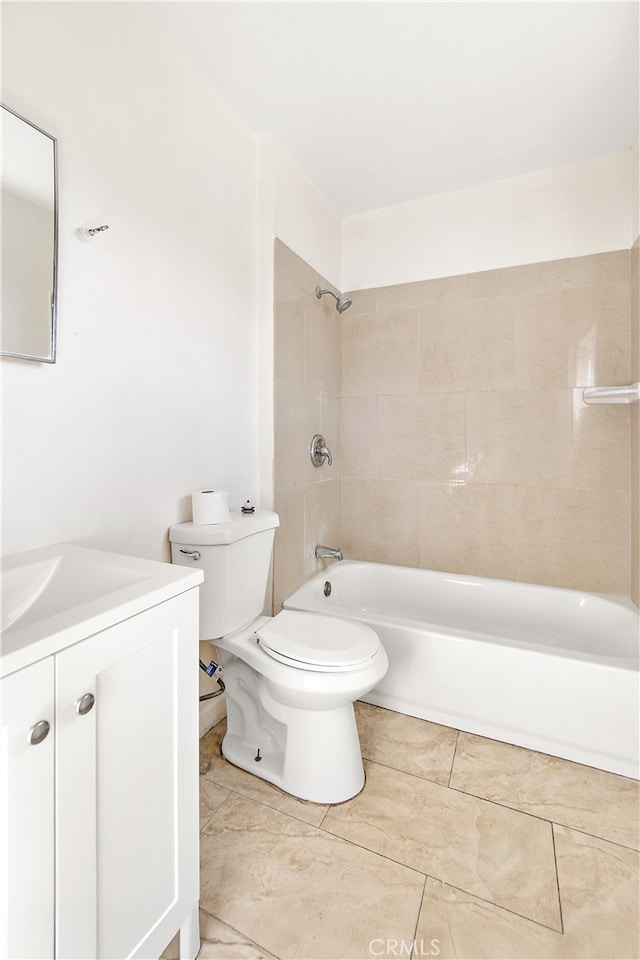 bathroom featuring toilet, shower / bath combination, and vanity