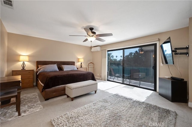 2268 Rose Ave Unit 3, Signal Hill, CA 90755 - carpeted bedroom featuring access to exterior, a wall mounted air conditioner, and ceiling fan