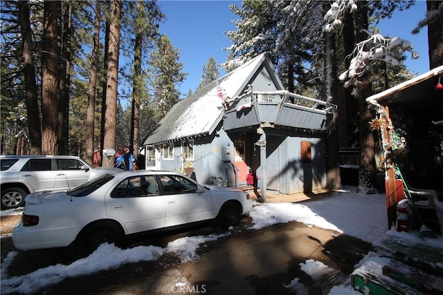 view of snow covered property