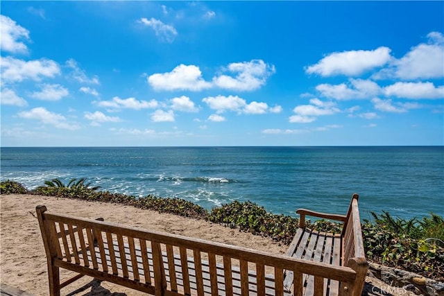 property view of water featuring a beach view