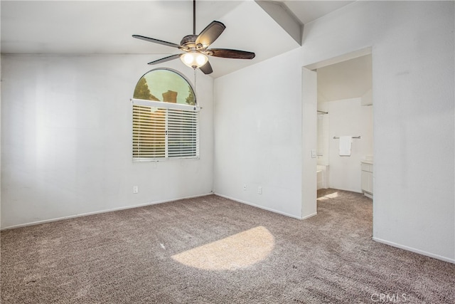 unfurnished room with a ceiling fan and light colored carpet