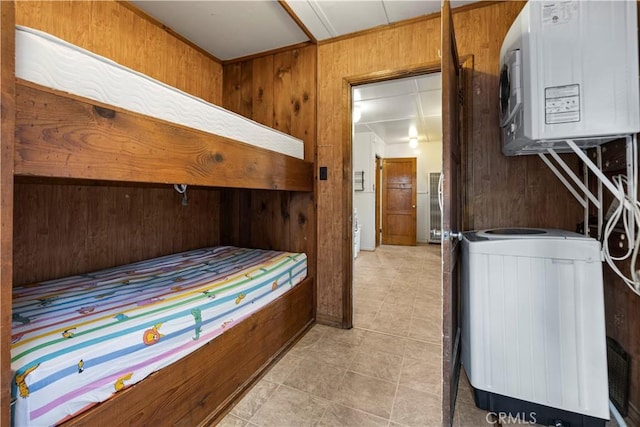 1779 Virginia St, Wrightwood, CA 92397 - bedroom with light tile patterned floors and wooden walls