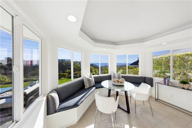 sunroom featuring a tray ceiling