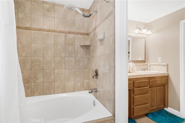 full bathroom with shower / bath combo and vanity