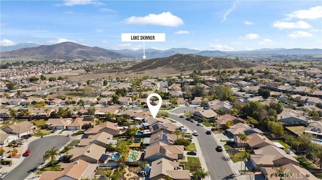 aerial view featuring a residential view and a mountain view