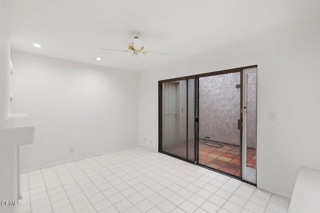 unfurnished room with ceiling fan and recessed lighting