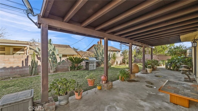 view of patio with a fenced backyard and grilling area