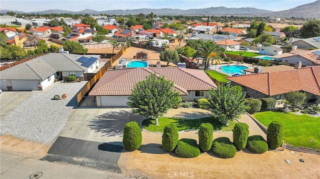 aerial view featuring a residential view and a mountain view