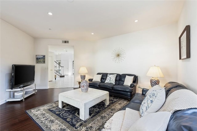 13440 Pala Ave, Sylmar, CA 91342 - living area with wood finished floors, baseboards, recessed lighting, and stairs