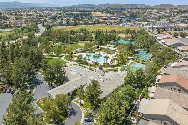 aerial view featuring a residential view and a mountain view