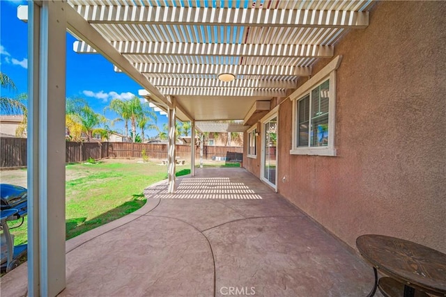 view of patio featuring a fenced backyard and a pergola