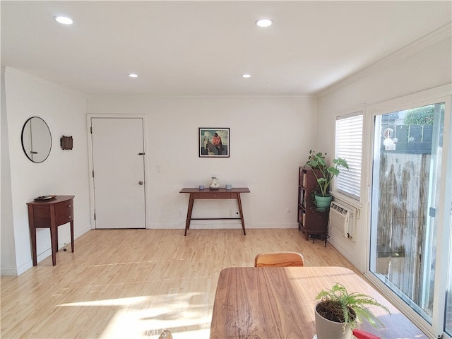 5001 Stoney Creek Rd Unit 356, Culver City, CA 90230 - living area featuring ornamental molding, recessed lighting, and a wall mounted AC