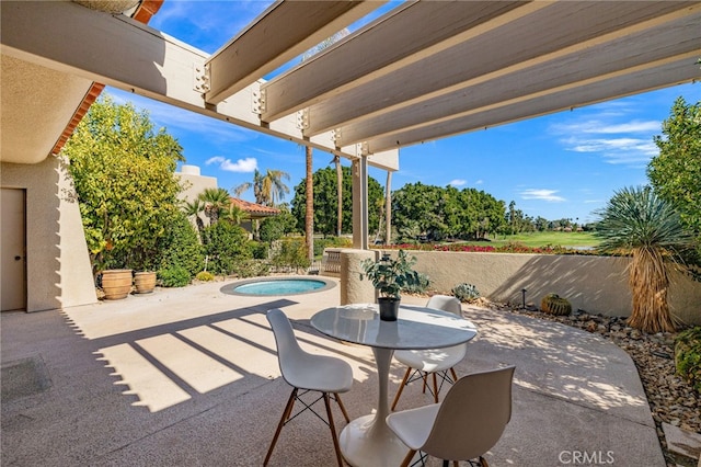 view of patio / terrace with a fenced backyard, a jacuzzi, and a fenced in pool