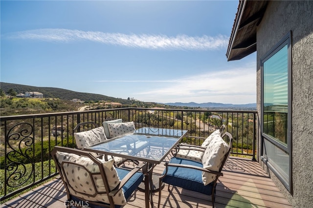38270 Calaveras Rd, Temecula, CA 92592 - wooden terrace with a mountain view and outdoor dining area