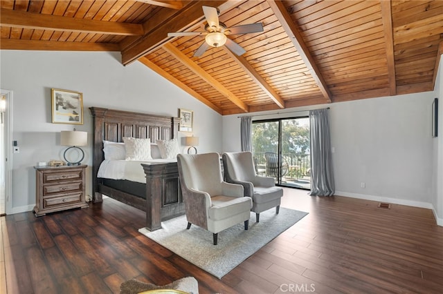 38270 Calaveras Rd, Temecula, CA 92592 - bedroom with wood ceiling, access to exterior, wood finished floors, and baseboards