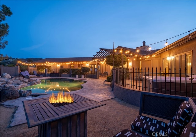 38270 Calaveras Rd, Temecula, CA 92592 - view of swimming pool featuring a jacuzzi, a patio, and an outdoor fire pit