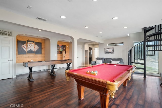 38270 Calaveras Rd, Temecula, CA 92592 - game room with wood finished floors, recessed lighting, arched walkways, and billiards
