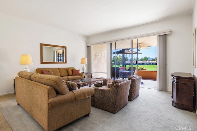 living room featuring light colored carpet