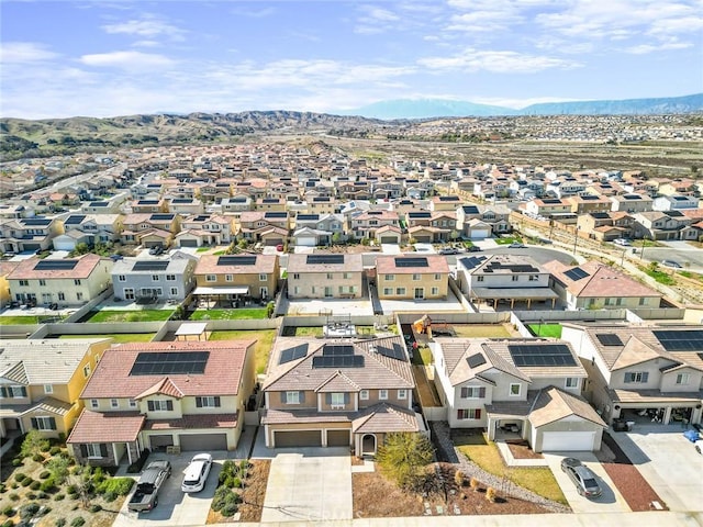 aerial view featuring a residential view and a mountain view