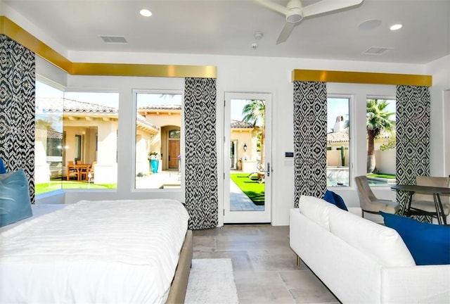 75851 Via Pisa, Indian Wells, CA 92210 - bedroom featuring access to outside, visible vents, ceiling fan, and recessed lighting