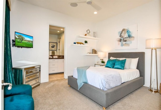 75851 Via Pisa, Indian Wells, CA 92210 - bedroom featuring light carpet, recessed lighting, baseboards, and ensuite bathroom