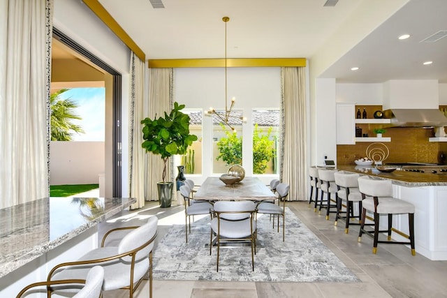 75851 Via Pisa, Indian Wells, CA 92210 - dining space with a wealth of natural light, visible vents, a notable chandelier, and recessed lighting