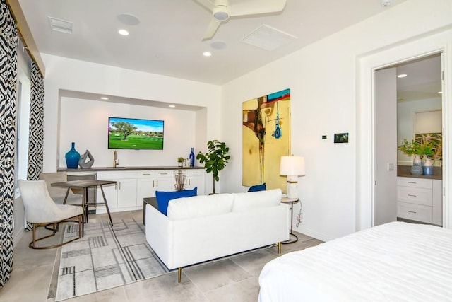 75851 Via Pisa, Indian Wells, CA 92210 - bedroom featuring ceiling fan, visible vents, a sink, and recessed lighting