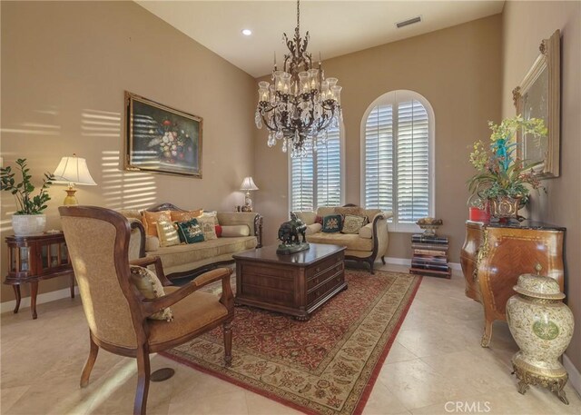 37305 Calle De Lobo, Murrieta, CA 92562 - living room featuring a chandelier, baseboards, light tile patterned floors, and recessed lighting