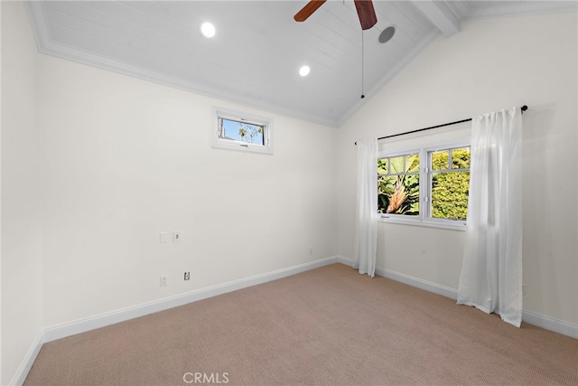 1020 La Mirada St, Laguna Beach, CA 92651 - unfurnished room featuring beamed ceiling, light colored carpet, baseboards, recessed lighting, and ceiling fan