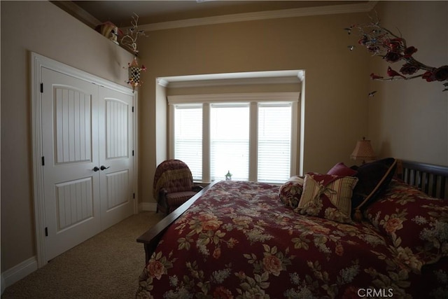25841 Remington Ct, Tehachapi, CA 93561 - bedroom with ornamental molding, a closet, and carpet flooring