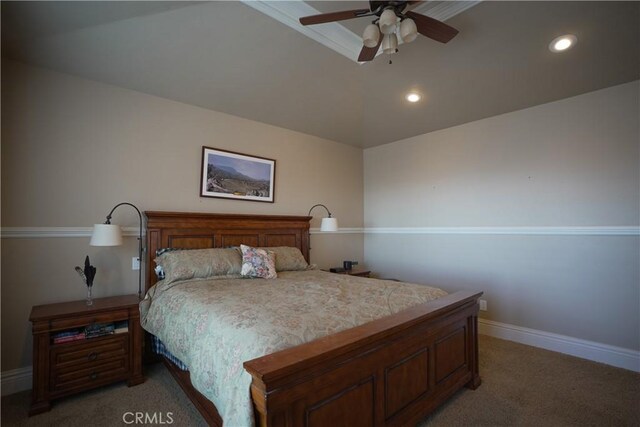 25841 Remington Ct, Tehachapi, CA 93561 - bedroom with carpet floors, baseboards, a ceiling fan, and recessed lighting