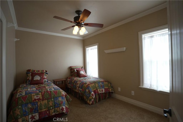 25841 Remington Ct, Tehachapi, CA 93561 - bedroom with carpet, baseboards, ceiling fan, and crown molding
