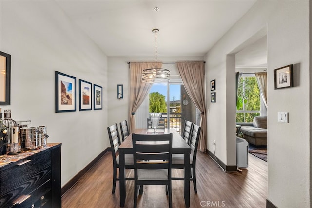 dining area featuring baseboards, dark wood finished floors, and a wealth of natural light