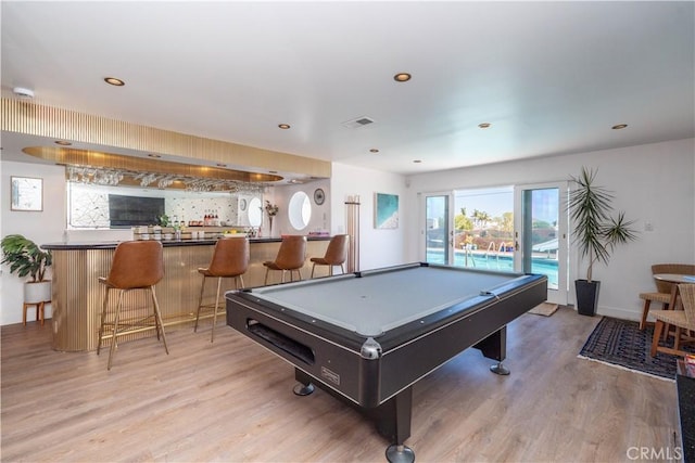 5726 Sunmist Dr, Rancho Palos Verdes, CA 90275 - game room with light wood-style flooring, billiards table, recessed lighting, and baseboards
