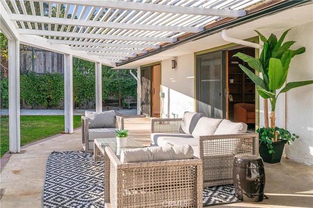 view of patio featuring outdoor lounge area and a pergola