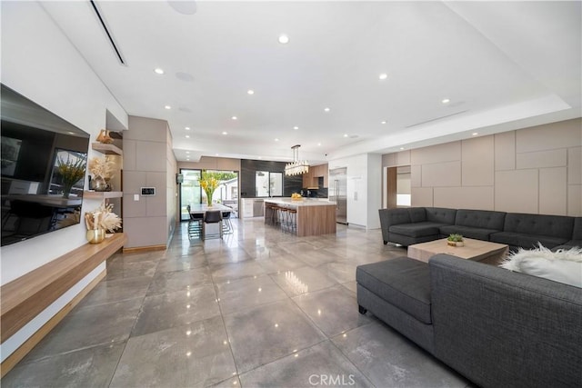 living room with recessed lighting