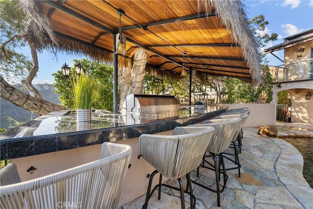 view of patio / terrace featuring an outdoor kitchen and outdoor wet bar