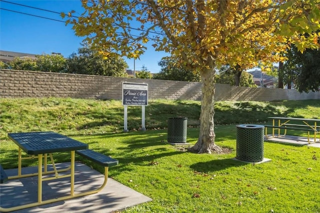 surrounding community featuring a yard and fence