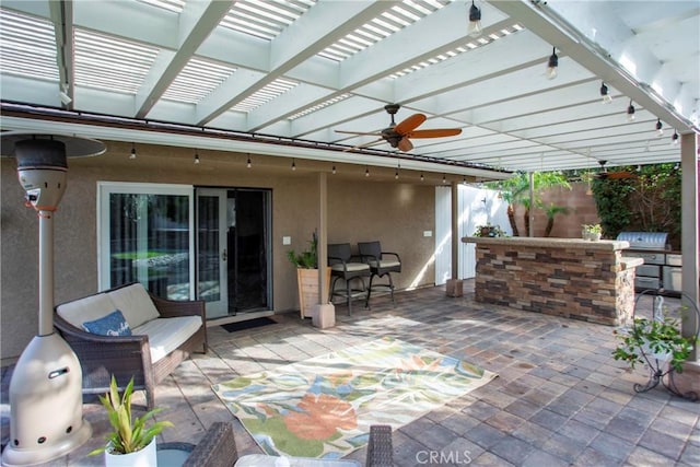 view of patio / terrace with outdoor dry bar, outdoor lounge area, and a pergola