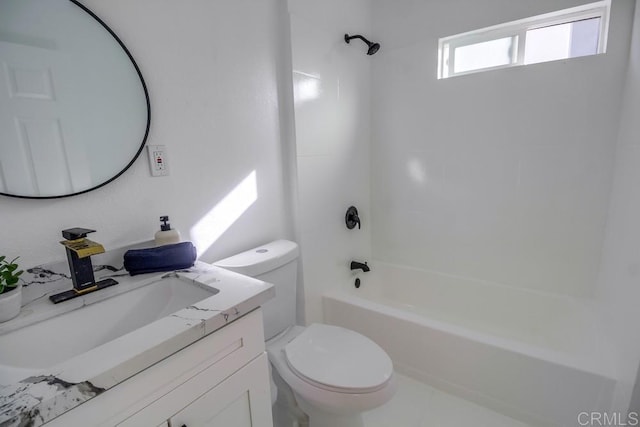 full bathroom with washtub / shower combination, vanity, and toilet