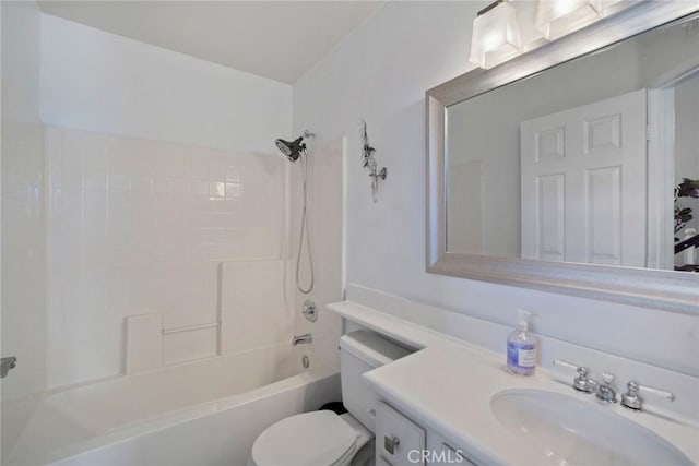 full bathroom with shower / bathing tub combination, vanity, and toilet