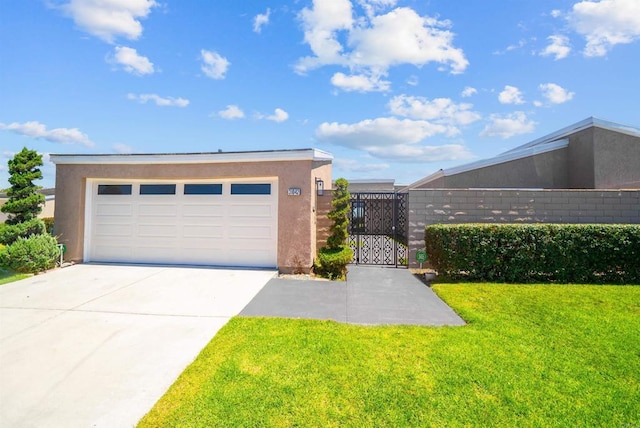 garage with a gate and concrete driveway